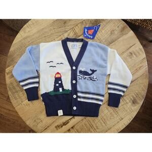 Kitestrings Vintage Youth Boys Nautical Cardingan Sweater Size 4 NWT Whale